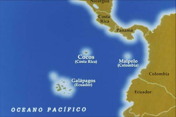 Ubicación de la Isla del Coco respecto al Continente Americano